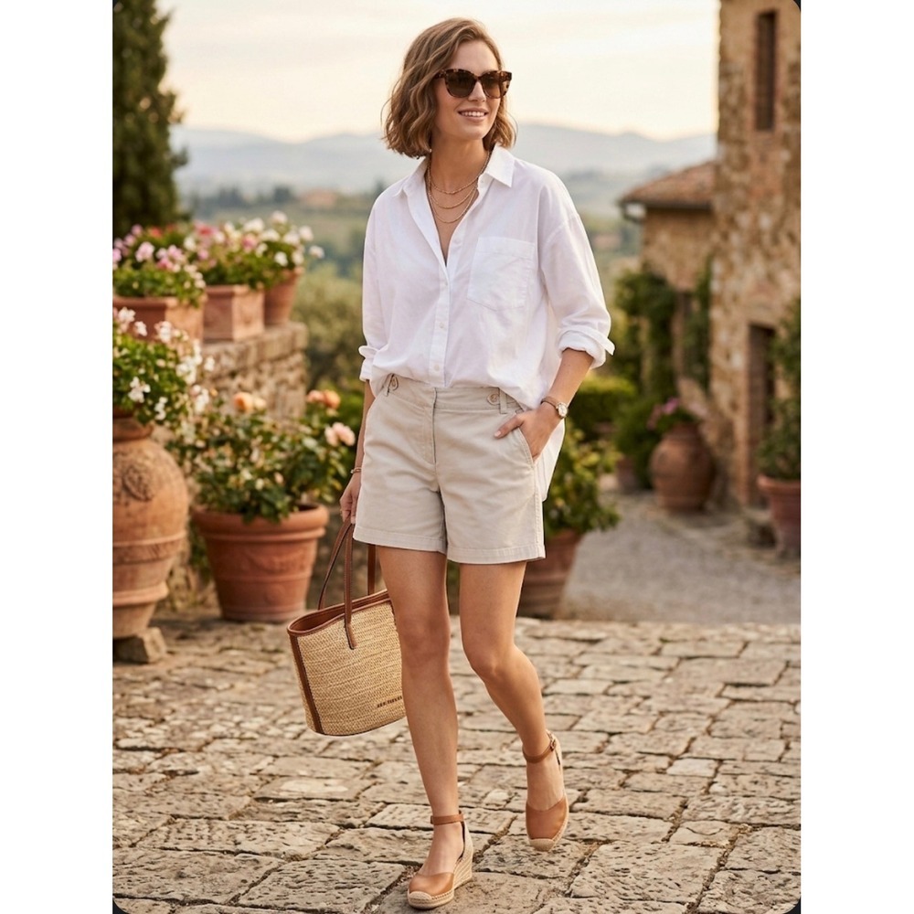 Ann Taylor Womens Khaki Chino Shorts Beige Cotton Blend Size 6
